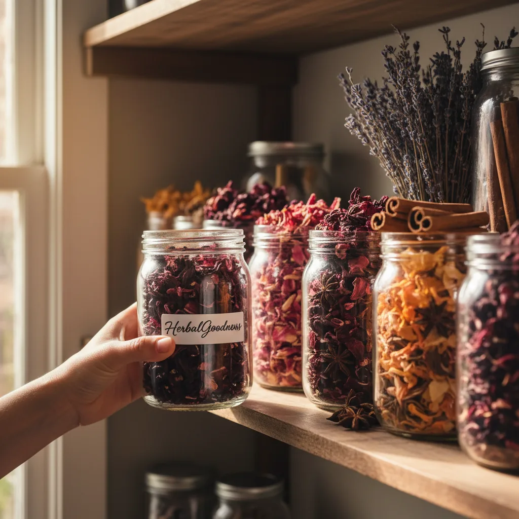 glass jar with dried hibiscus