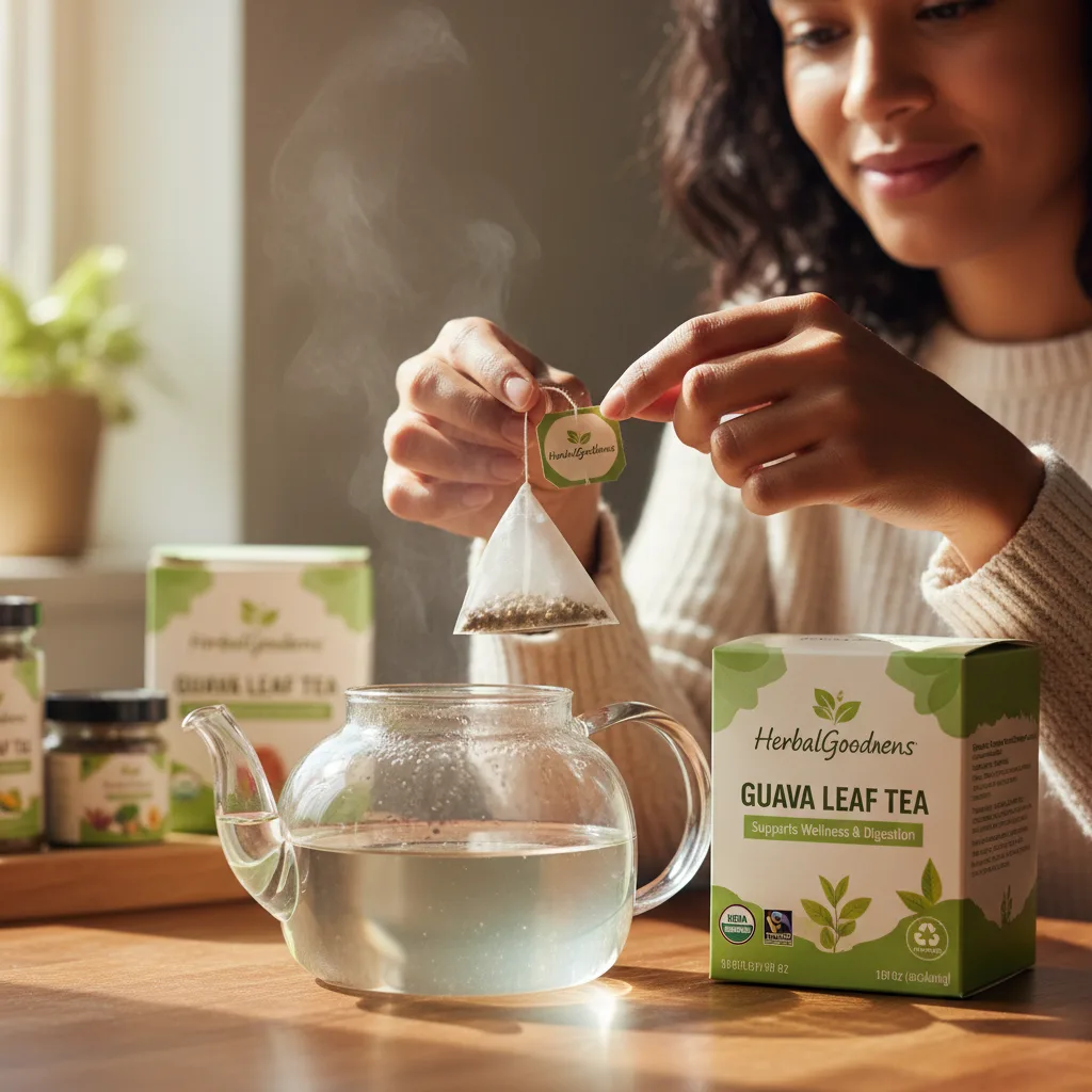 guava leaf tea bag up-close