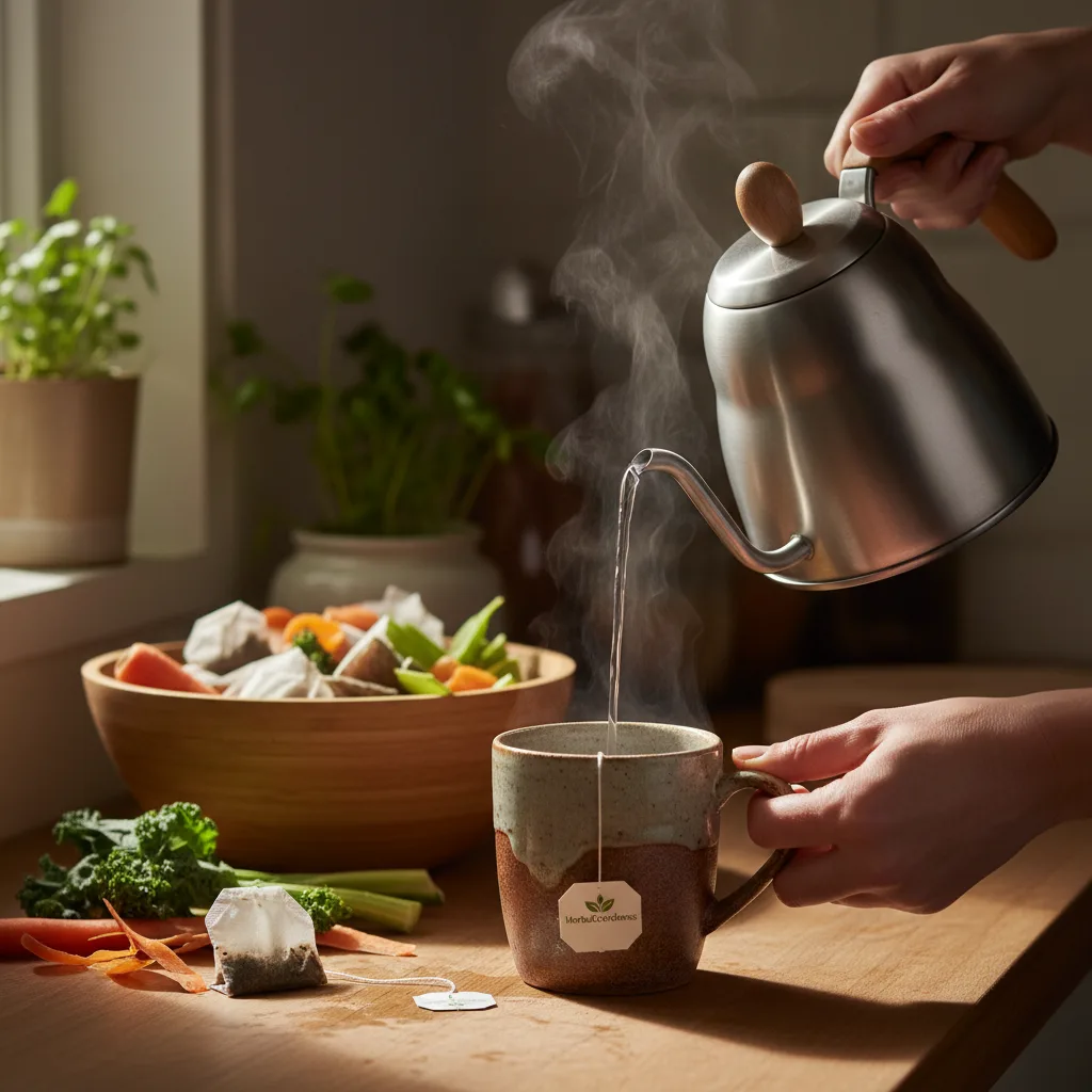used tea bag in compost and garden