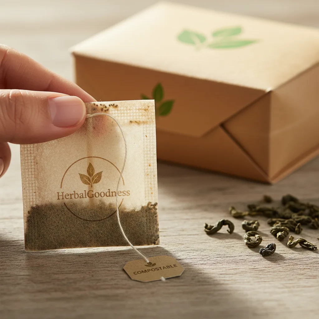 Compostable bamboo tea bag illustration