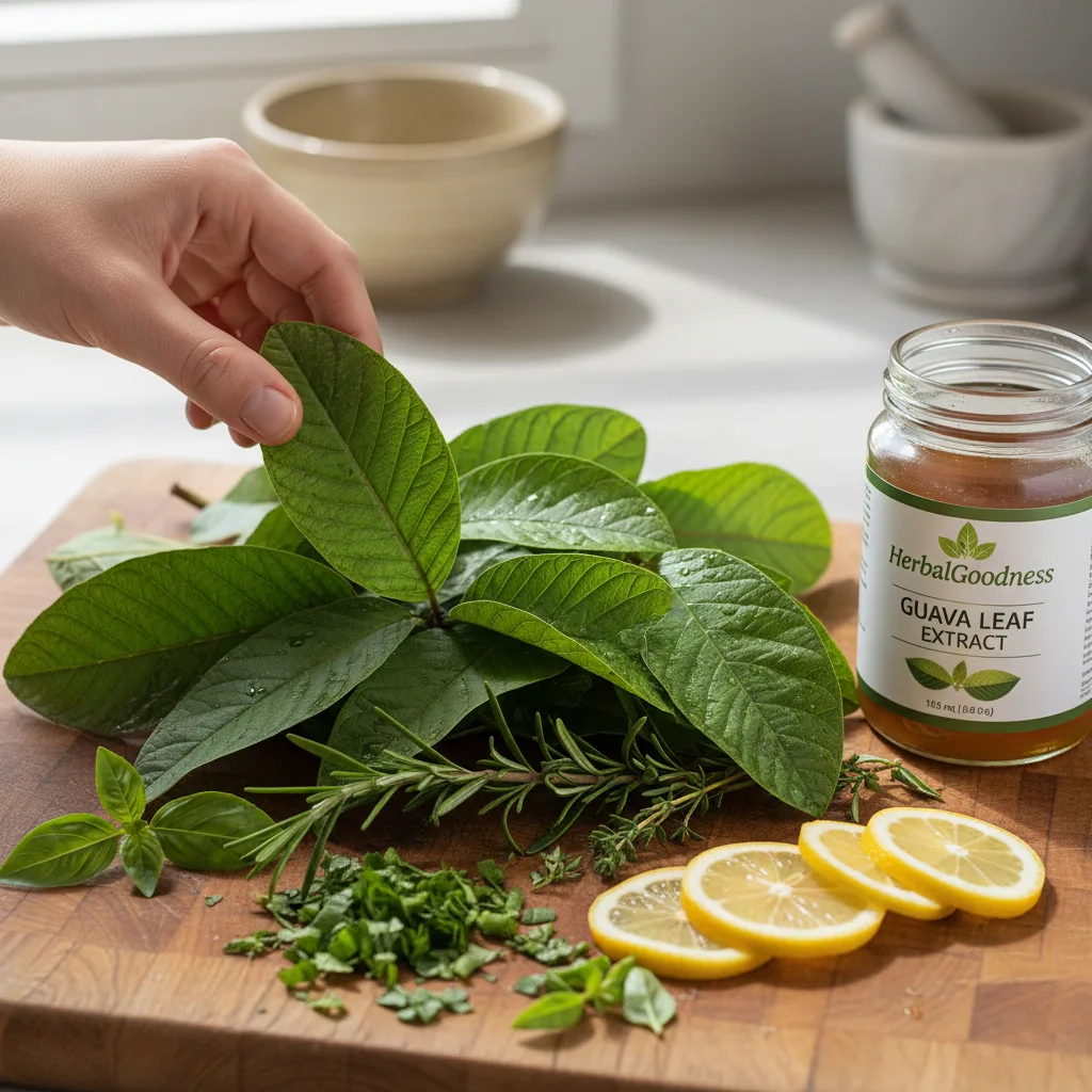 Guava leaf infused drink with fruit