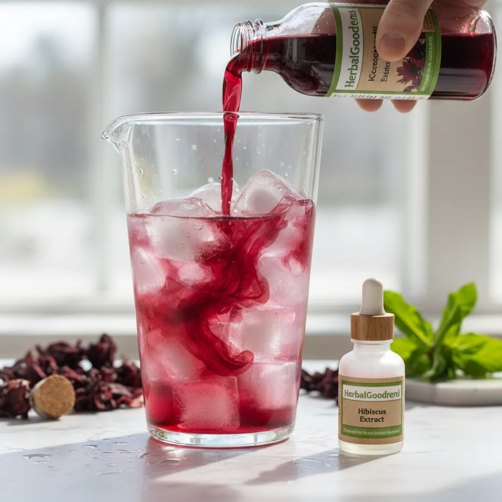 Ready-to-drink hibiscus beverage bottle on table