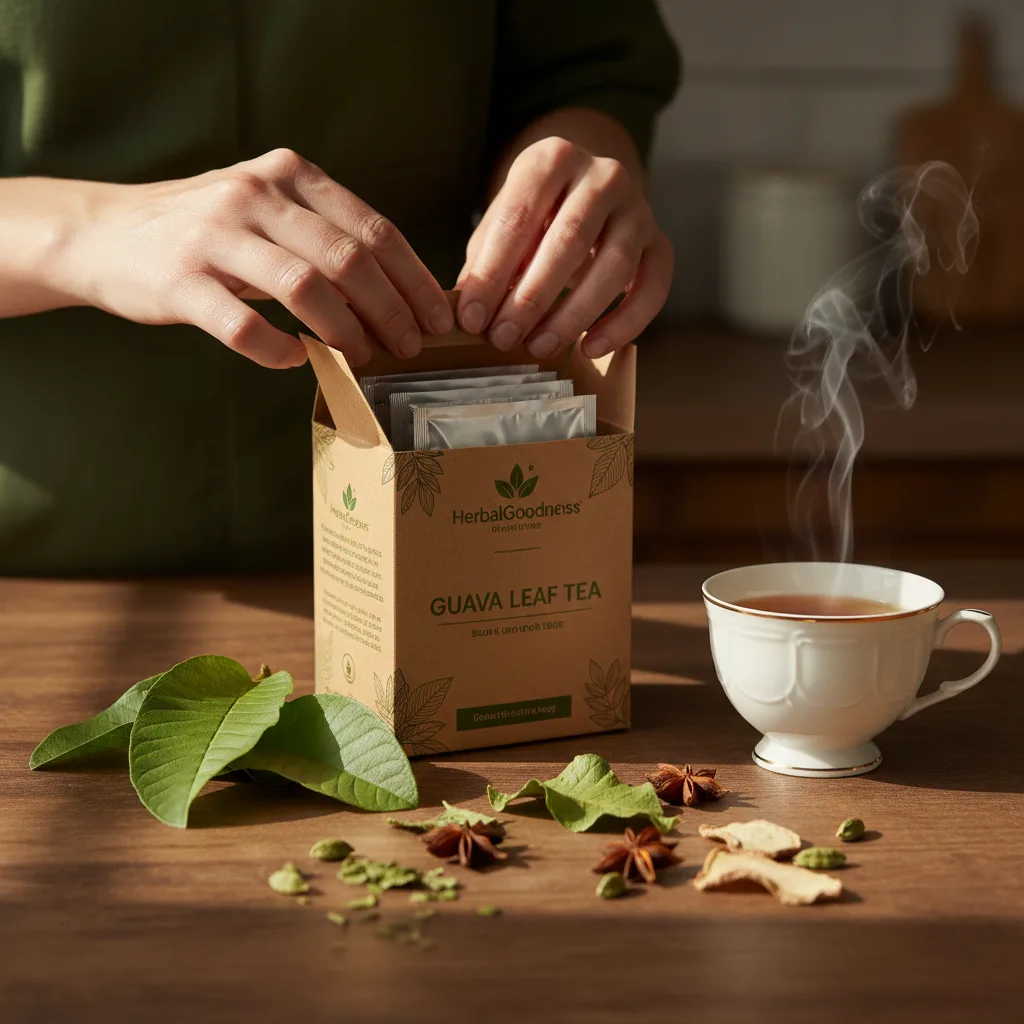 examining guava leaf tea in-store