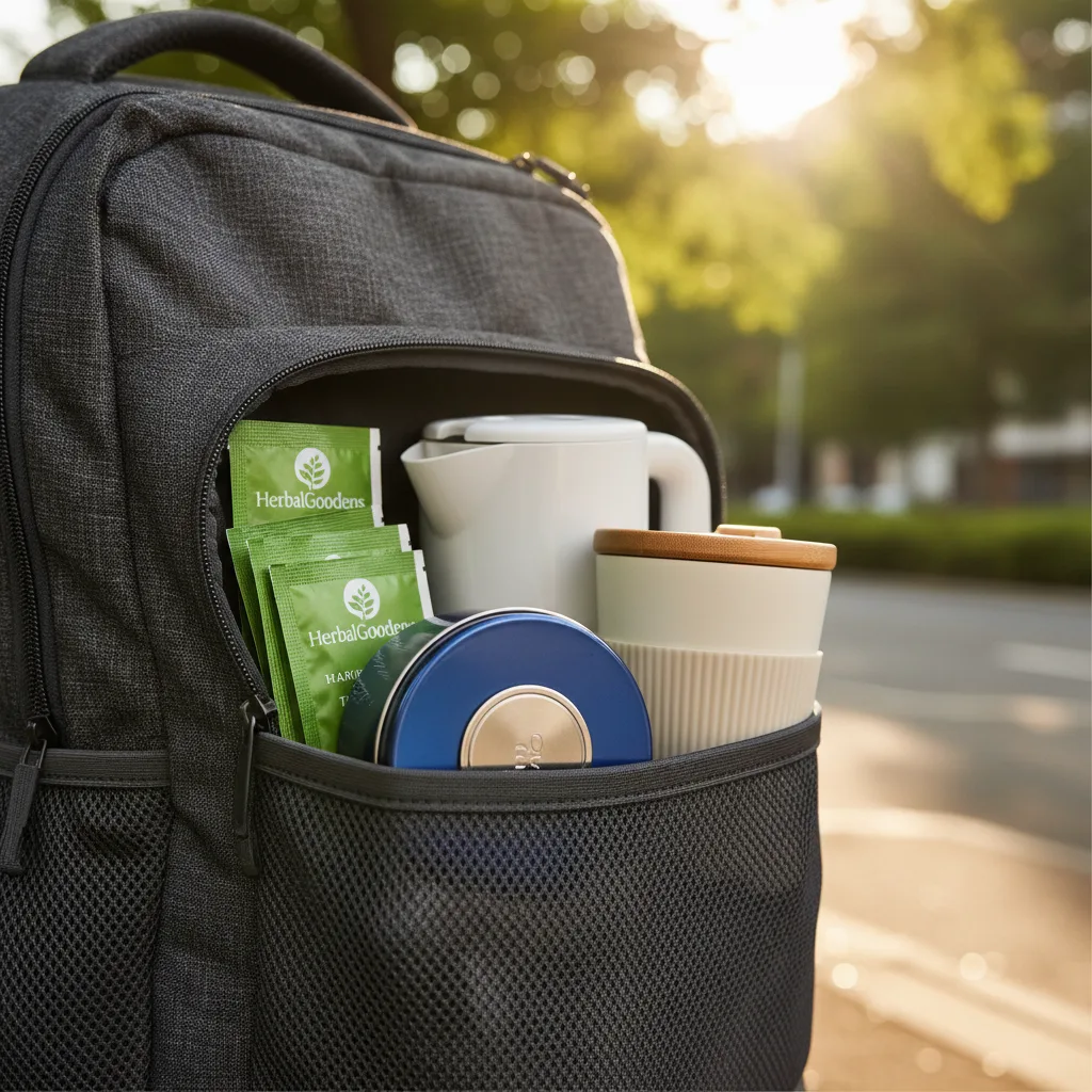 Brewed moringa tea in a travel mug
