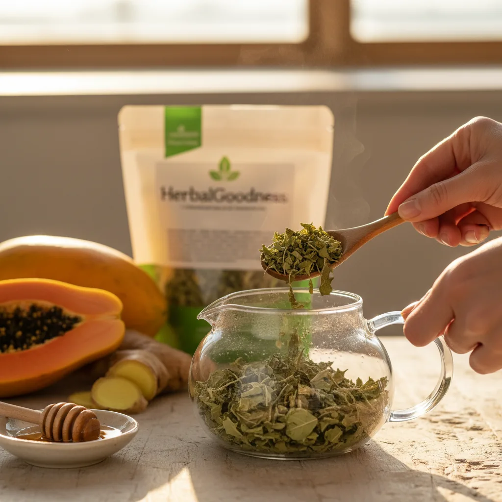 steaming herbal tea with herbs