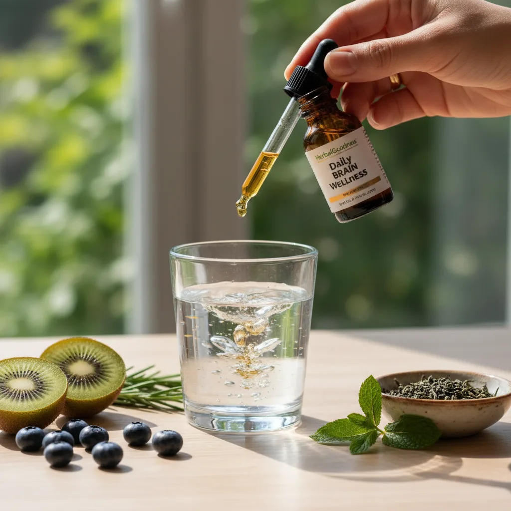 herbal liquid drops and supplement bottles