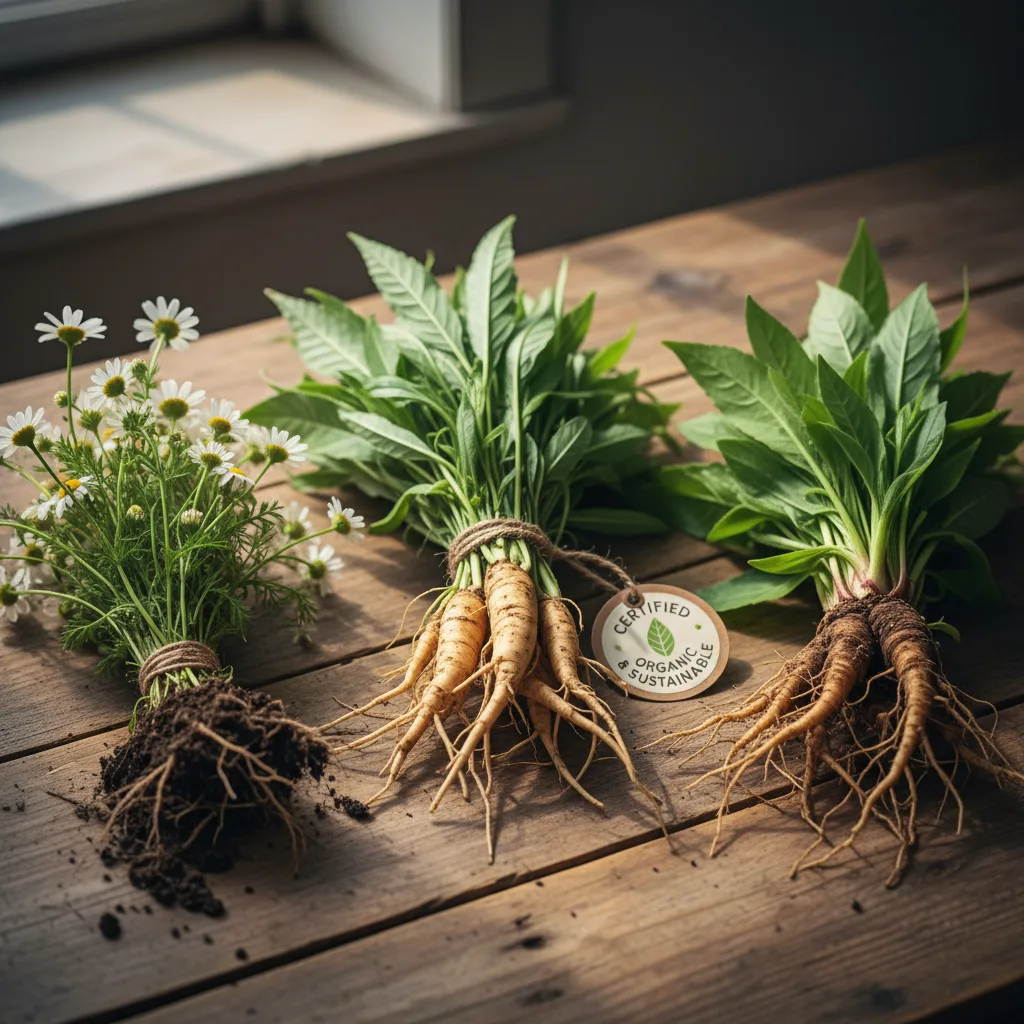 freshly harvested calming herbs