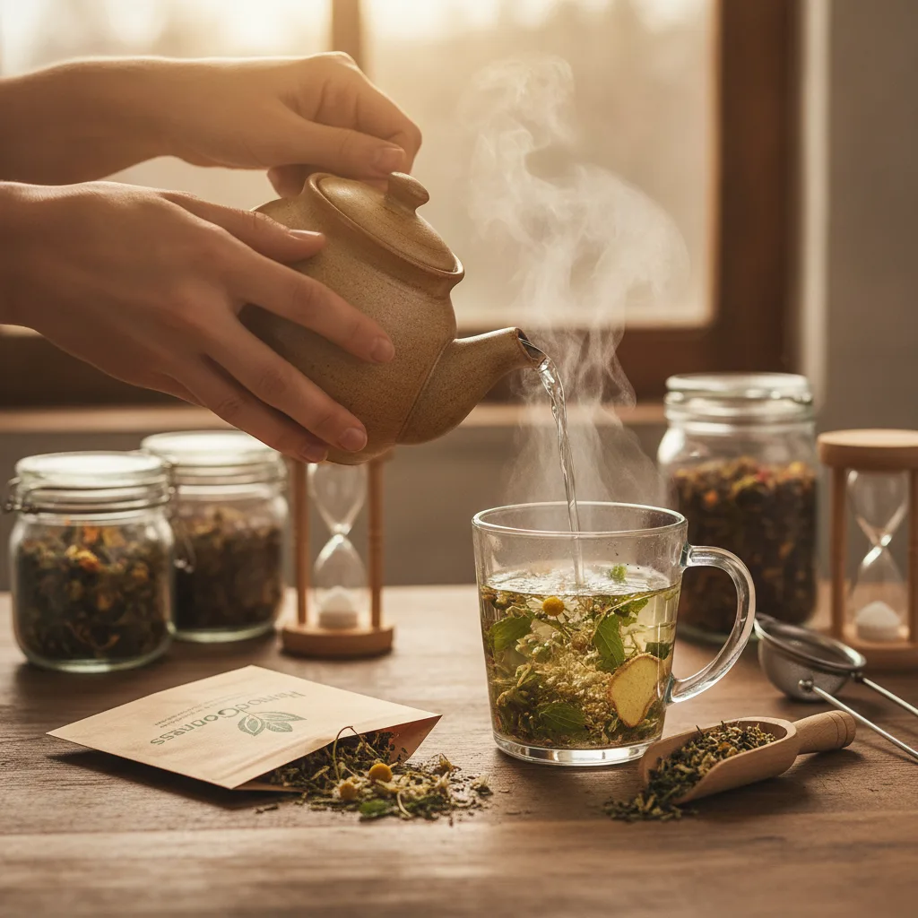 steaming teacup on wooden table