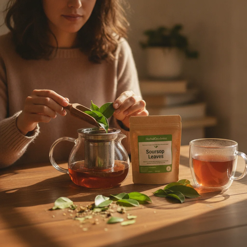 soursop-leaf-tea-broken-cut-brewing