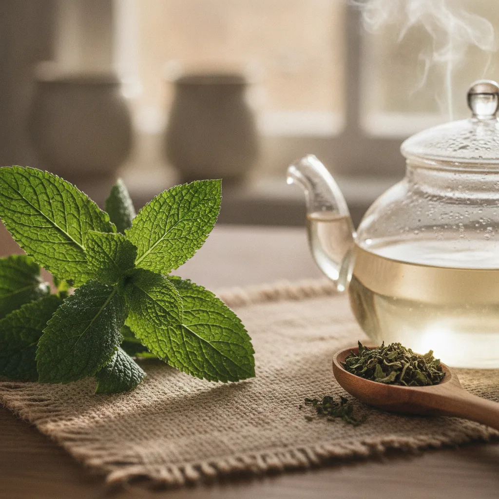 Spearmint Tea Leaves and Herbal Infusion
