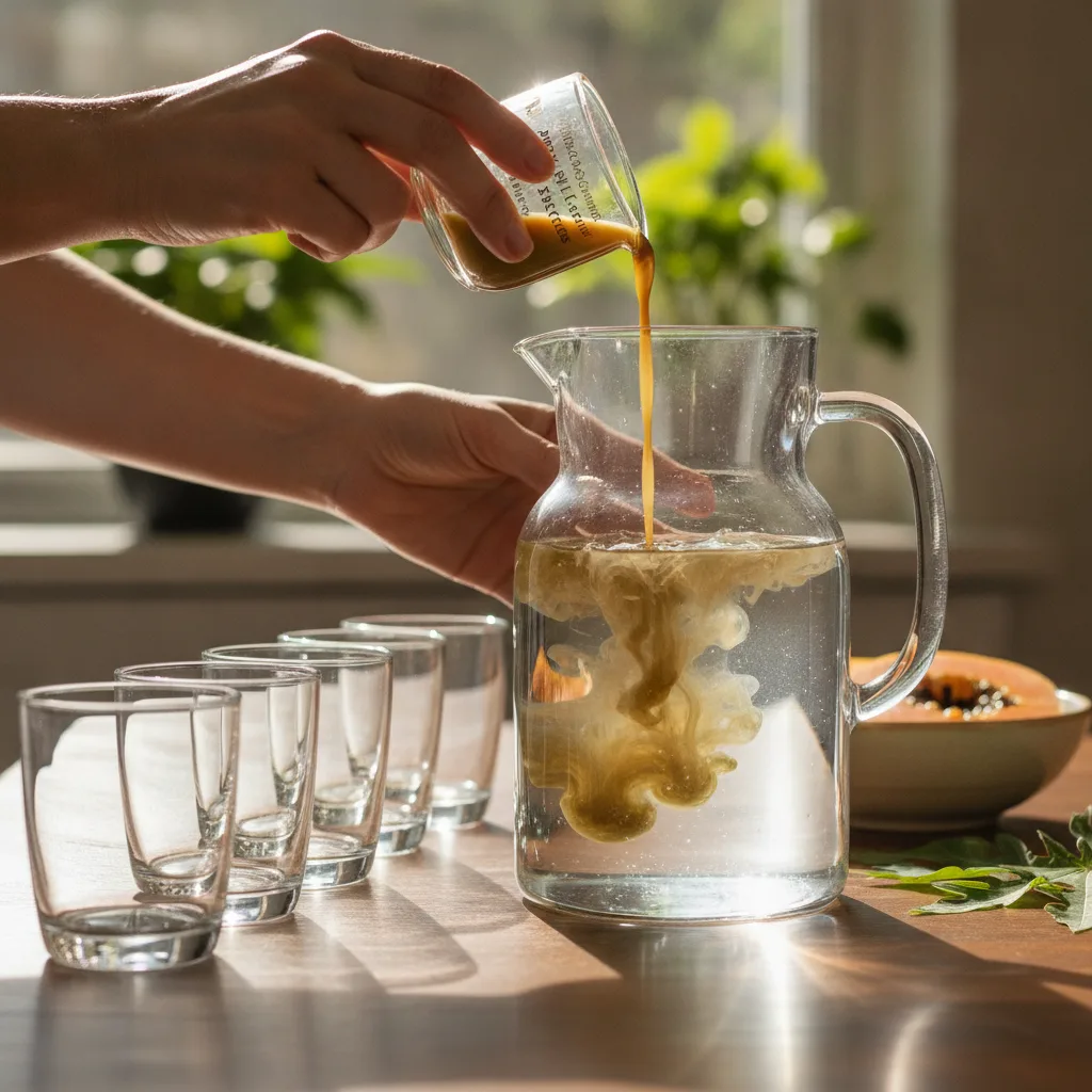 Preparing papaya leaf extract sample cups for an event