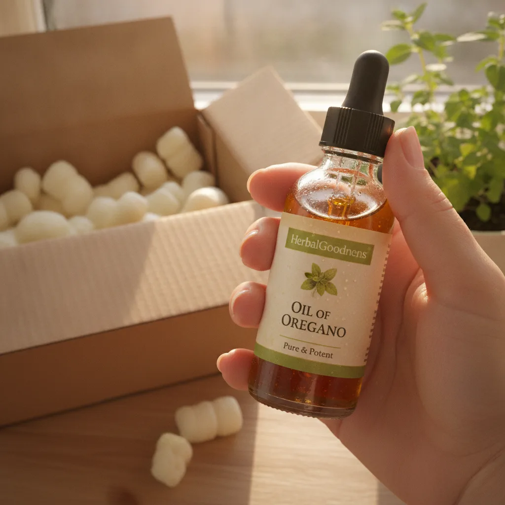 Inspecting Oregano Oil Package
