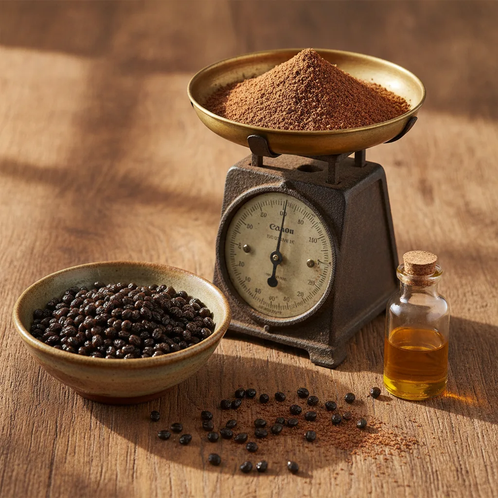 Papaya seed powder and oil, ready for recipe use