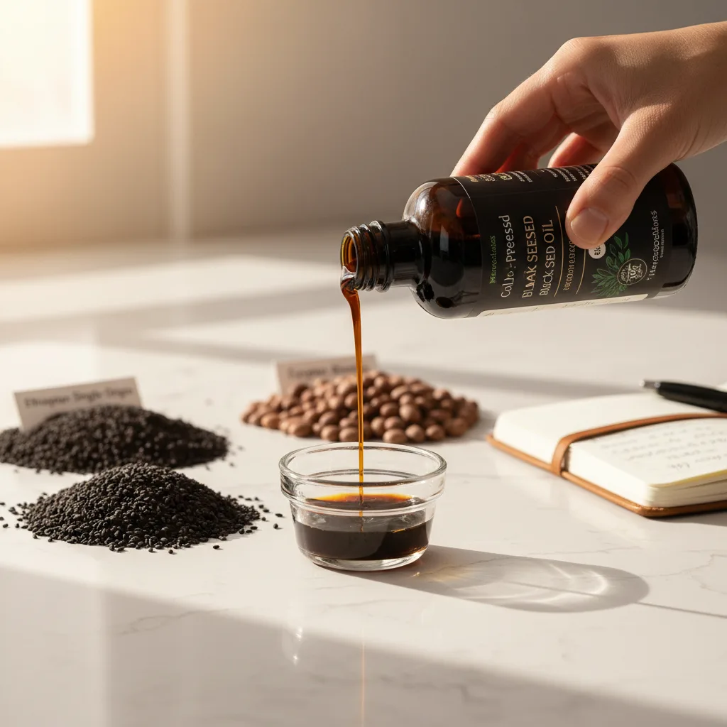 black seed oil pouring