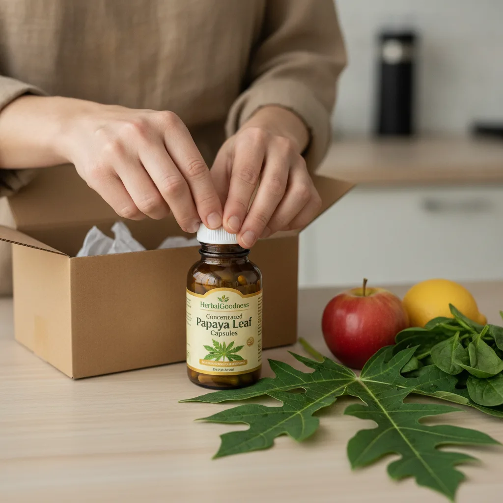 concentrated papaya leaf capsules shipping packaging