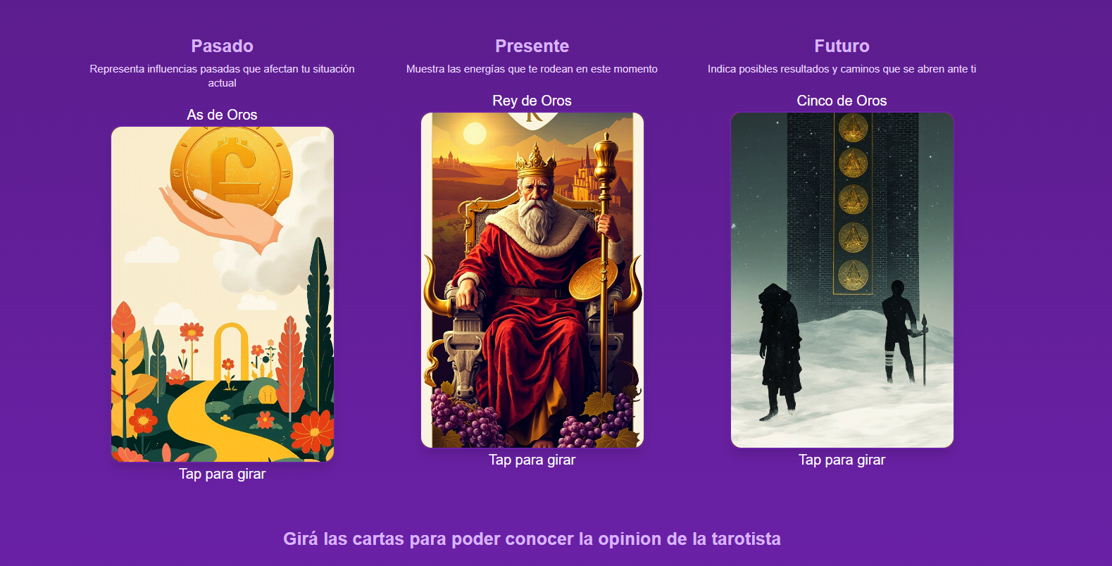 Ejemplo de tirada de cartas de tarot