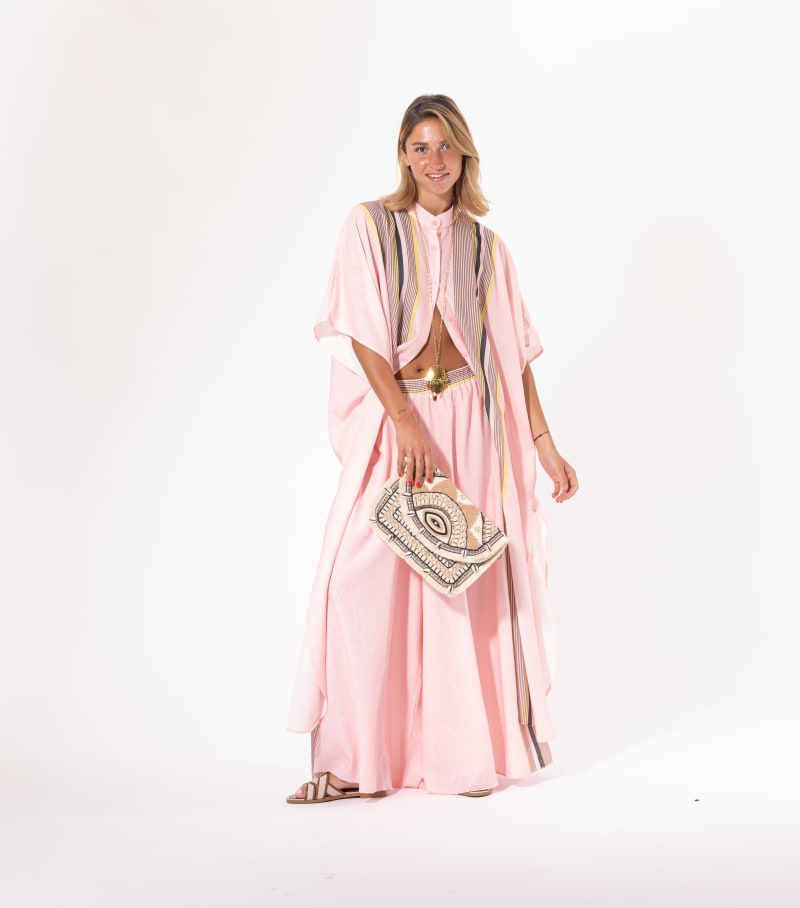 Ensemble pantalon rose Licorne Passion en pied, tunique longue rayée et pantalon assorti chic