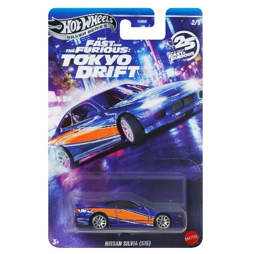 Hot Wheels Toy Car, Fast & Furious Nissan Silvia S15 Custom 1:64 Scale Vehicle with Elevated Deco Execution, Die-Cast Car Seen in The Fast Movies (Styles May Vary)