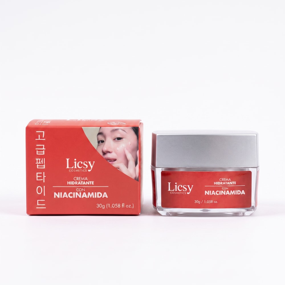 Crema Hidratante con Niacinamida — 30 g · tarro de vidrio con tapa metálica — Licsy Cosmetics