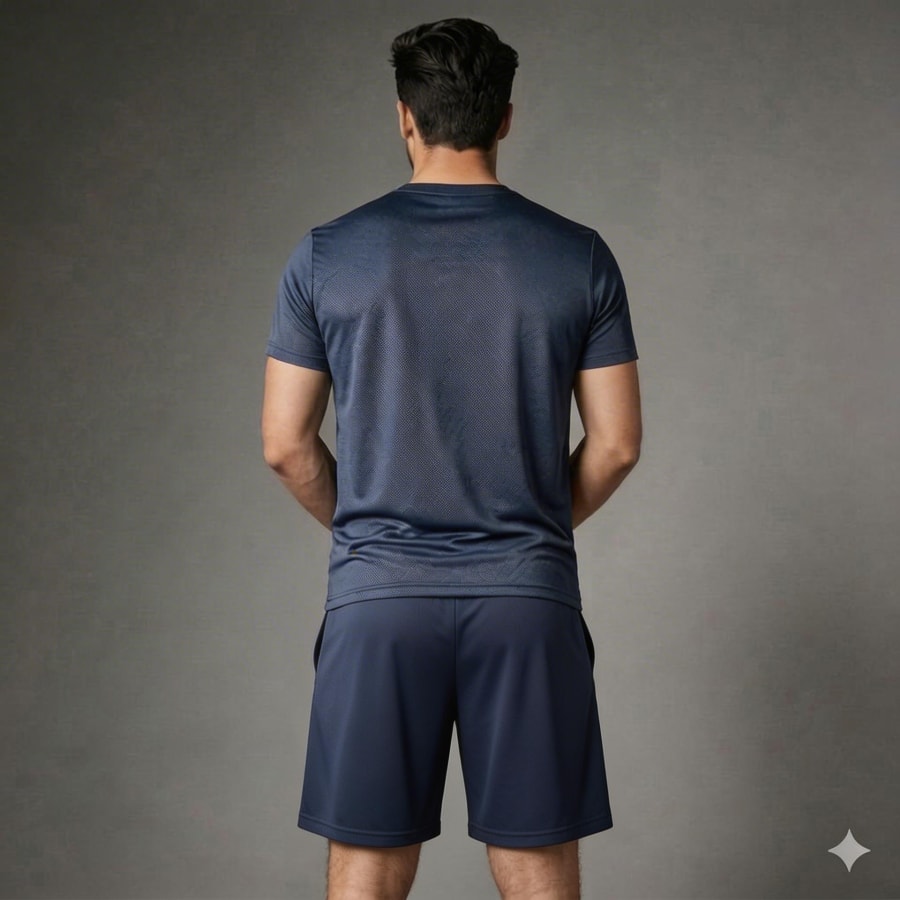 Maquila ropa deportiva masculina set camiseta dry-fit short azul marino Colombia fabricante directo marca propia