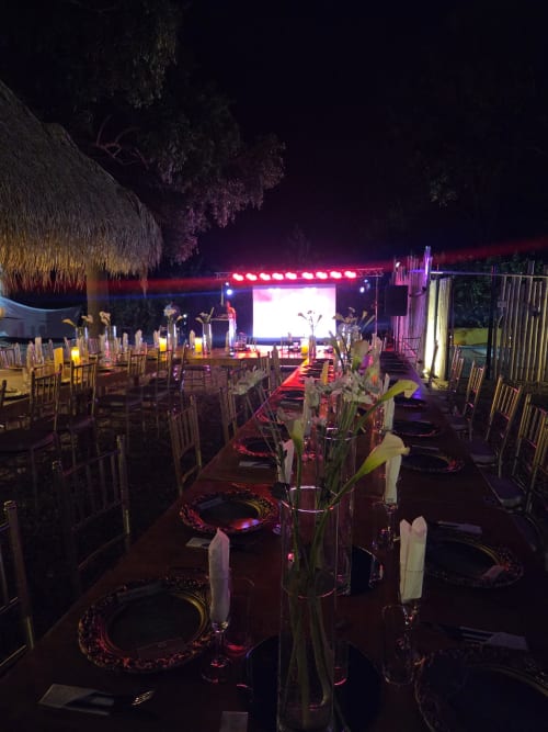 Setup with stage and dance floor - real wedding held at the Lotus villas in Melgar, Tolima, Colombia