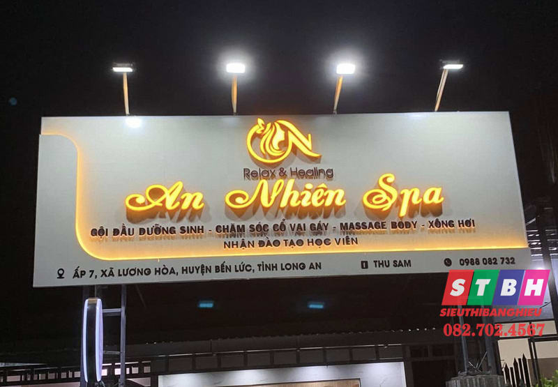 Bảng hiệu spa chữ nổi mica kết hợp nền alu