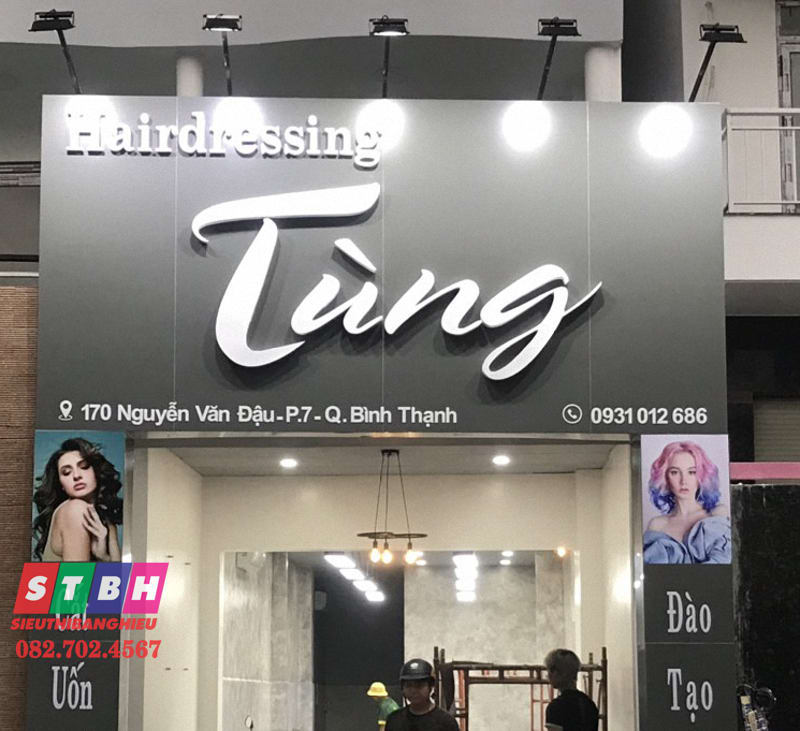 Bảng hiệu tiệm làm tóc nữ sang trọng ở tphcm