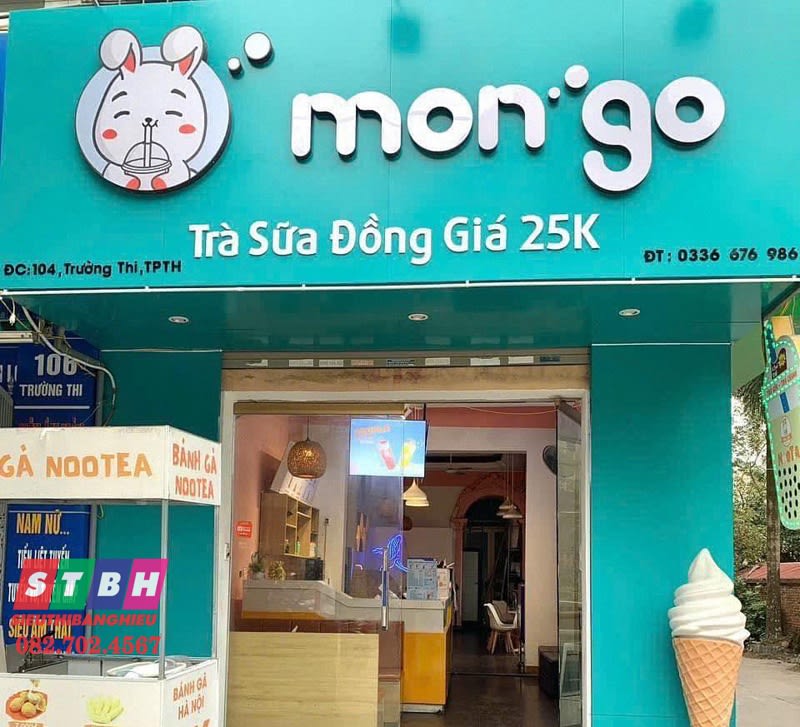 Thiết kế bảng hiệu trà sữa mang phong cách tối giản