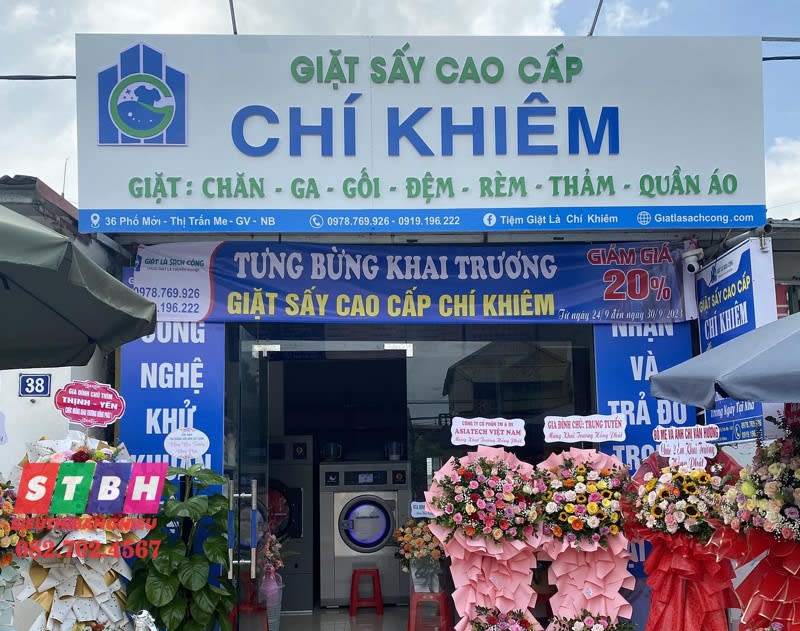 Bảng hiệu giặt sấy, giặt ủi thiết kế riêng theo mặt bằng