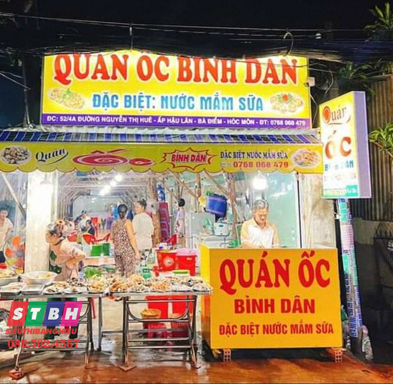 bảng hiệu quán ốc đơn giản mà hiệu quả
