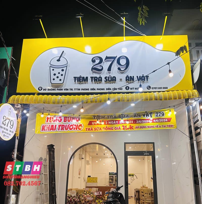 Bảng hiệu trà sữa thiết kế theo phong thủy quán