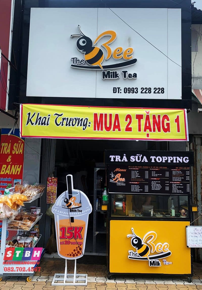 Mẫu bảng hiệu trà sữa với thiết kế icon đáng yêu