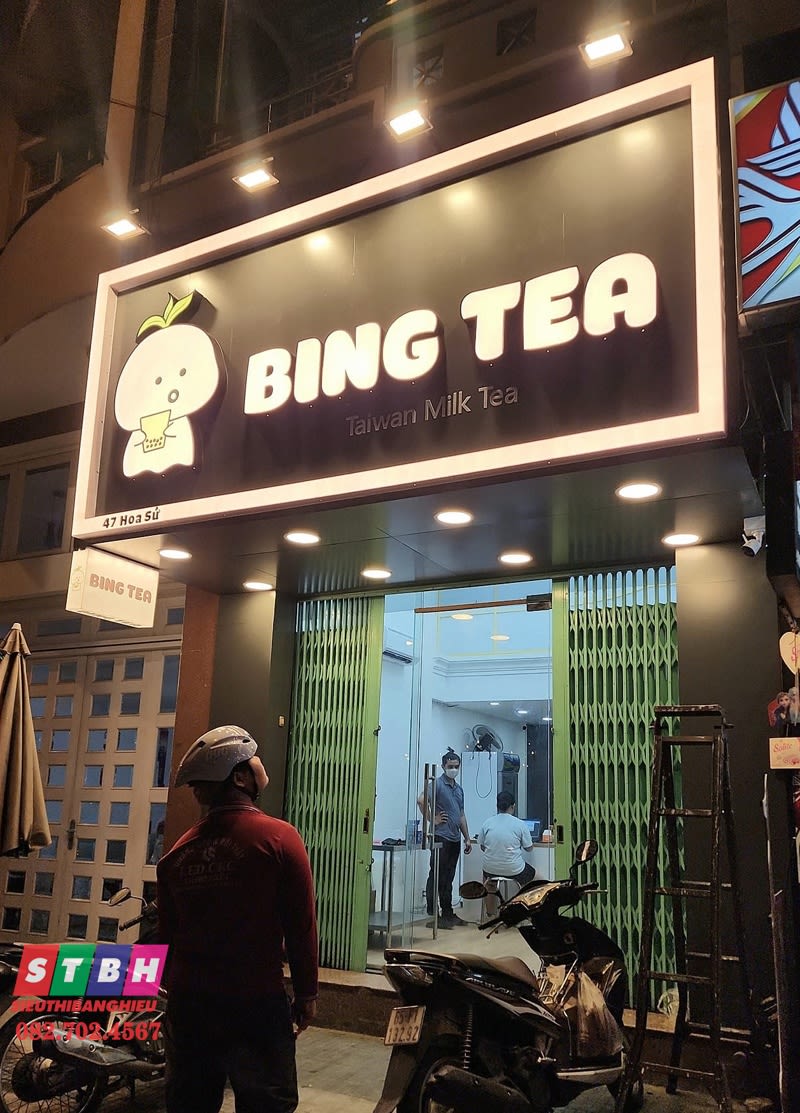 Mẫu bảng hiệu trà sữa chữ nổi mica có led