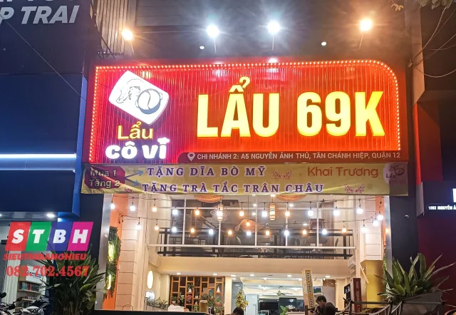Thi công bảng hiệu LED quảng cáo chuyên nghiệp, chữ đậm nét, nổi bật thương hiệu.