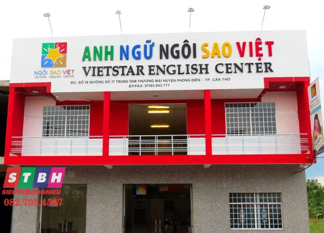 Bảng hiệu trường học chuyên nghiệp, phối màu xanh trắng nhẹ nhàng