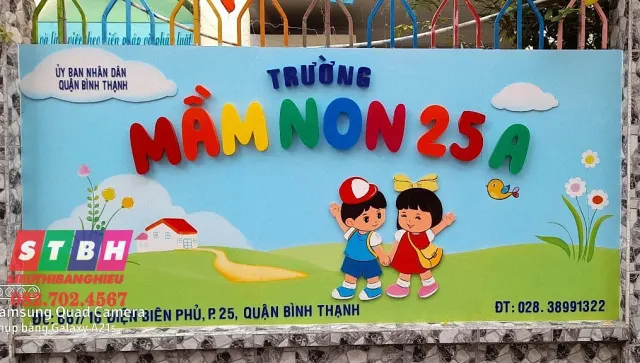 Thi công bảng hiệu trường mầm non đúng quy cách kỹ thuật