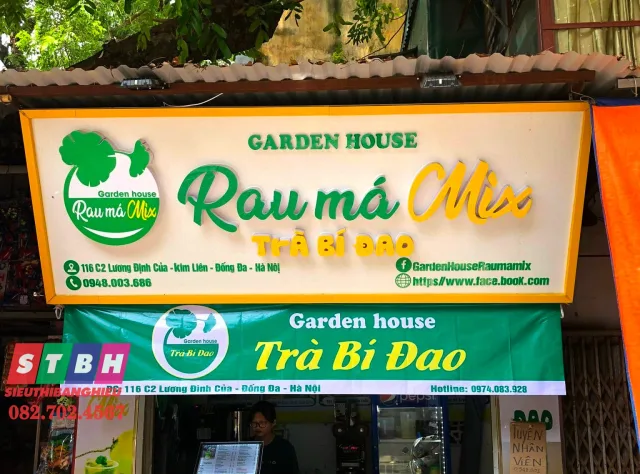 Bảng hiệu rau má thiết kế dễ nhìn