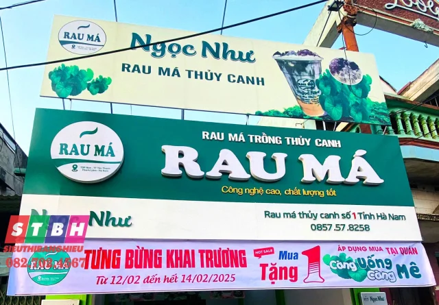 Bảng hiệu rau má đơn giản nhưng hiệu quả