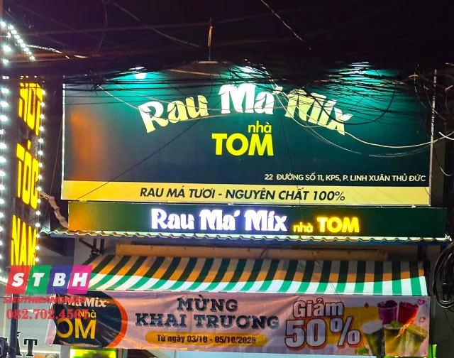 Bảng hiệu quán rau má giá rẻ thi công nhanh gọn chuyên nghiệp