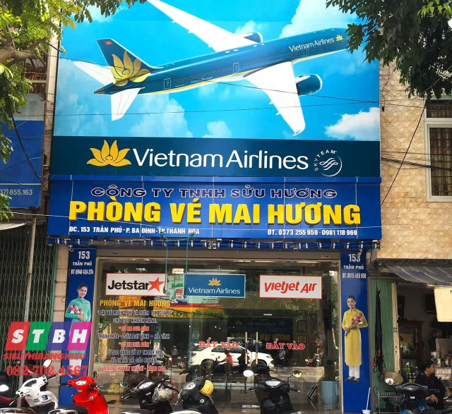 Bảng hiệu đại lý vé máy bay đẹp, dễ nhận diện cho mặt tiền cửa hàng