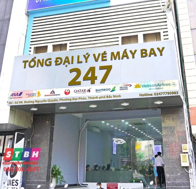 Bảng hiệu đại lý vé máy bay alu chữ nổi sang trọng, thu hút khách