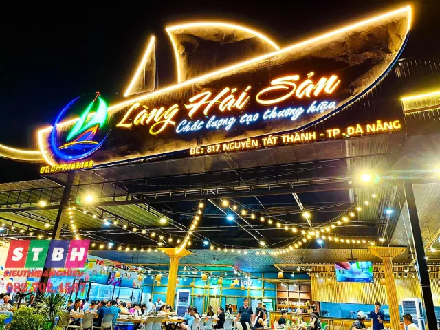 Bảng hiệu quán nhậu hải sản uy tín thi công an toàn chắc chắn