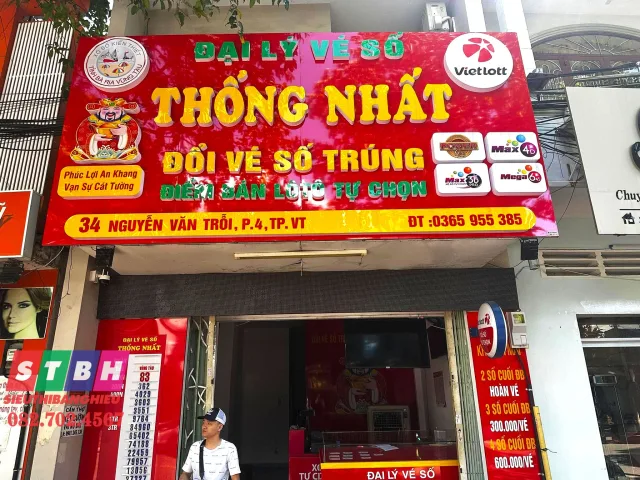Bảng hiệu đại lý vé số uy tín chữ rõ màu sắc hài hòa