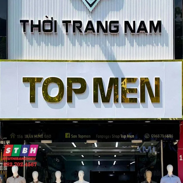 Bảng hiệu shop quần áo nam sang trọng, phong cách thời trang nam