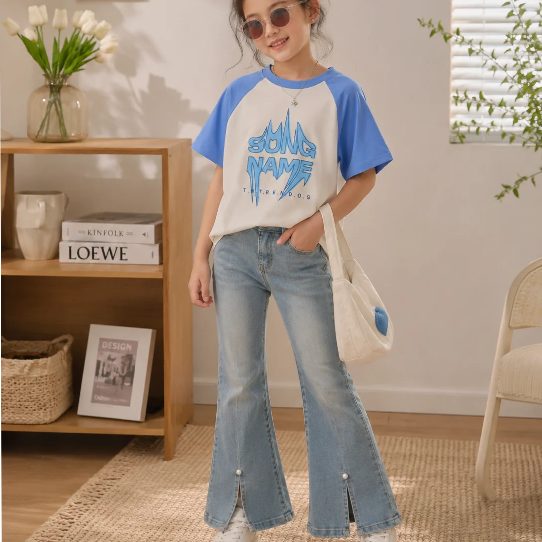 Baseball Cotton Tshirt and Belly Jeans Set