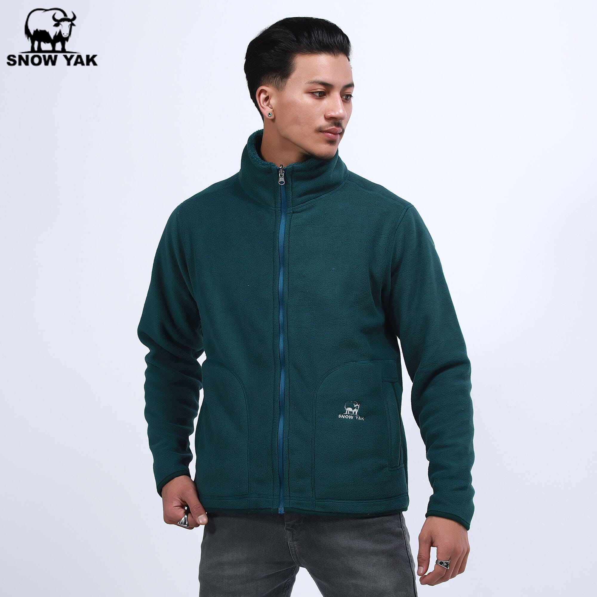 Snow Yak Aqua Green Color Full Sleeve Inner Fur Polar Fleece Jacket For Men (Logo May Slightly Vary)