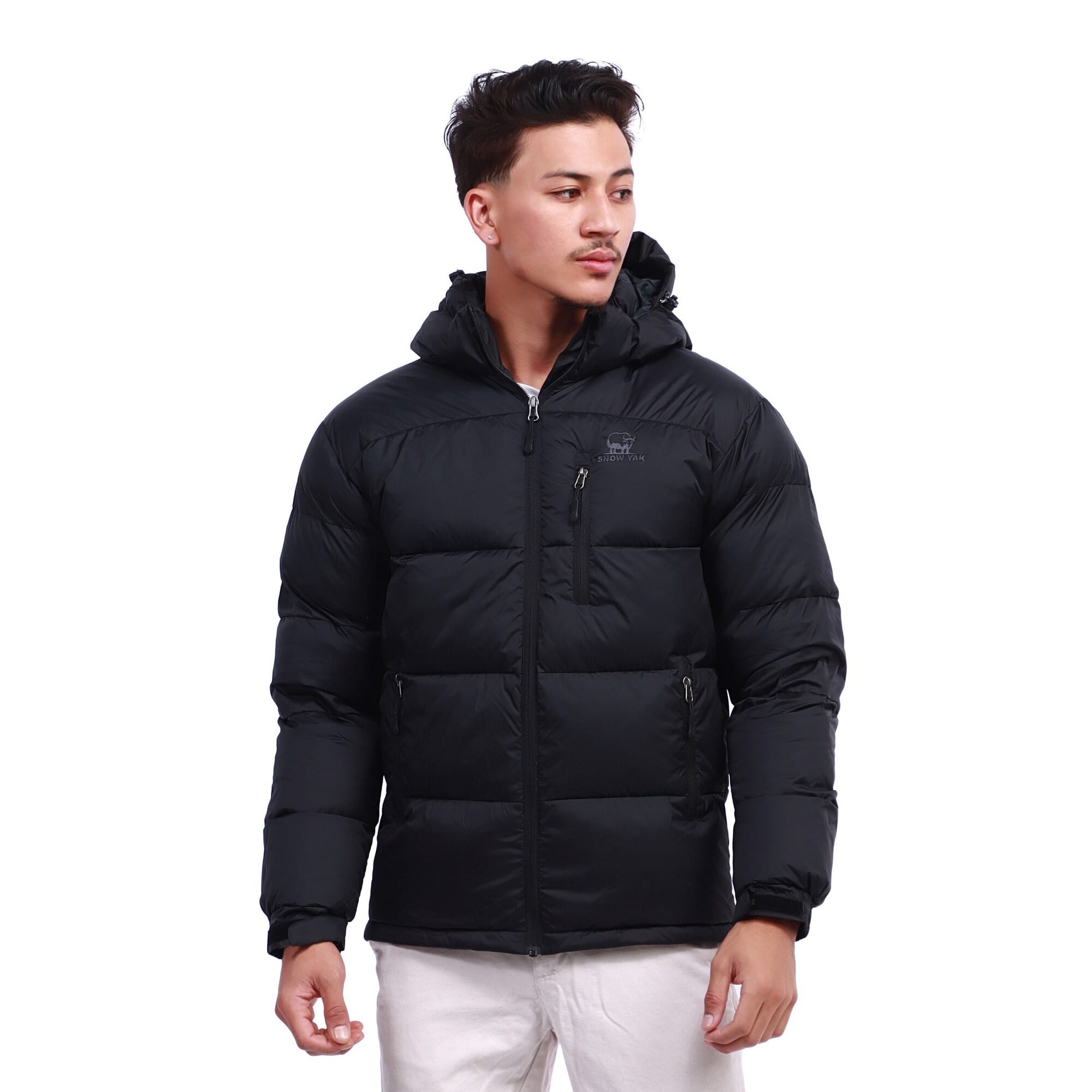 Snow Yak Black Color Full Sleeve Down/Feather Jacket For Men
