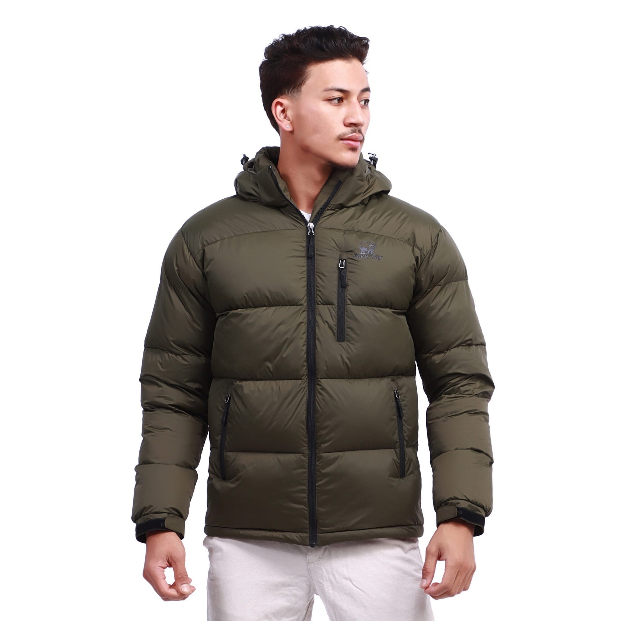 Snow Yak Dark Green Color Full Sleeve Down/Feather Jacket For Men