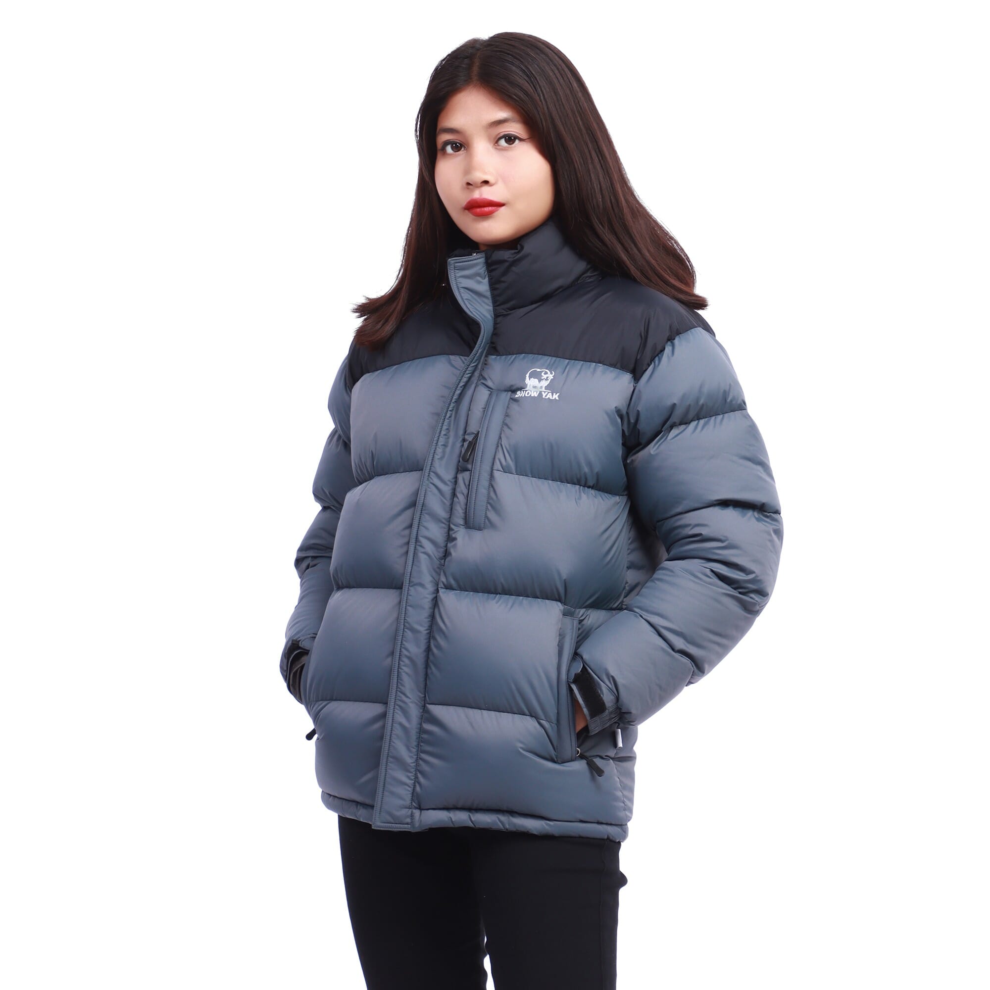 Snow Yak Black/Grey Color Full Sleeve Down Jacket For Women