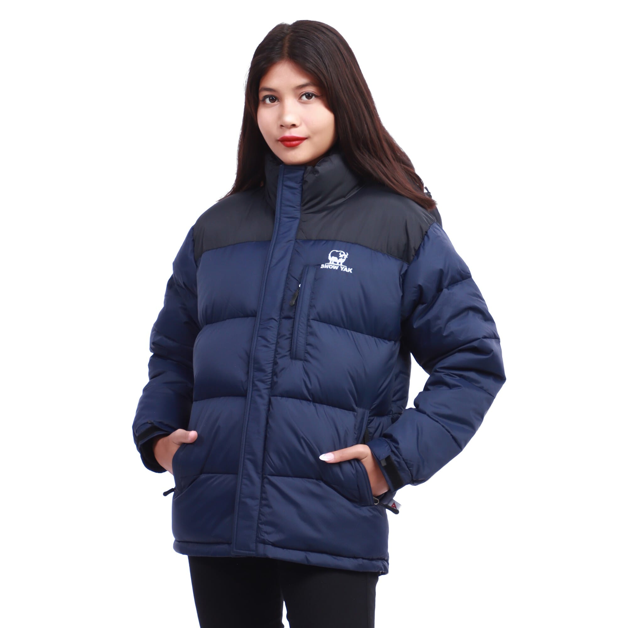 Snow Yak Black/Navy Blue Color Full Sleeve Down Jacket For Women
